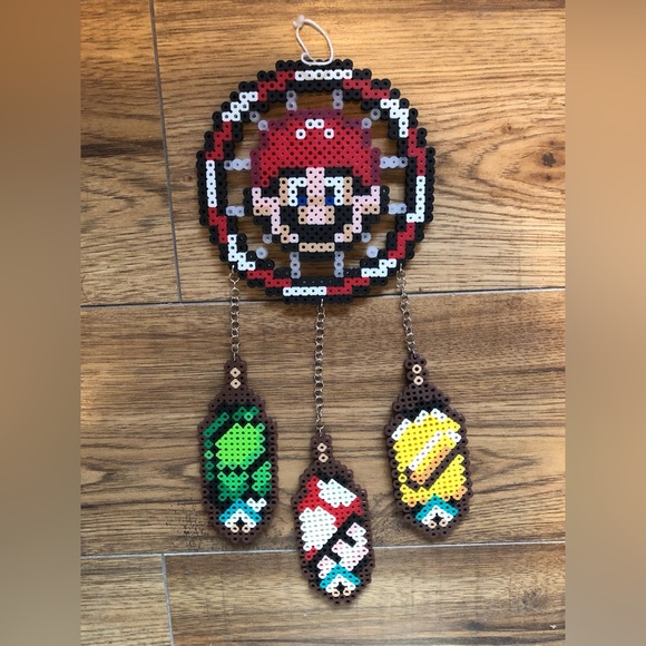 Mario Bros Perler bead art Dream Catcher wall decor Pixel 🍄 handmade Nintendo🌟 - Picture 2 of 9
